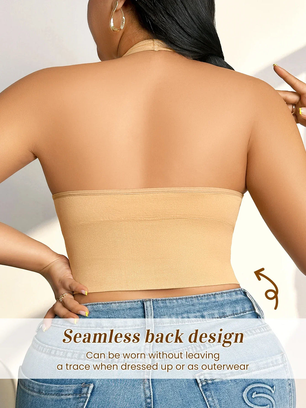 Plus Size Halter Wireless Bra Women Seamless Shaping Backless Removable Pads High Elastic Lingerie for Daily Wear Dating Party