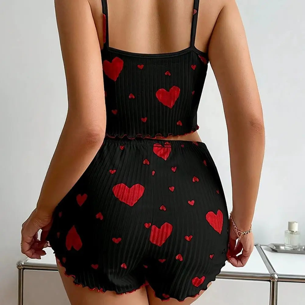 NEW Girl'S Spaghetti Strap Camisoles+Shorts Homewear Print Underwear Pijama Sexy Lingerie Camisoles Tanks Nighty Women Sleepwear