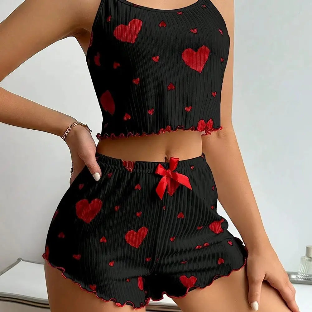 NEW Girl'S Spaghetti Strap Camisoles+Shorts Homewear Print Underwear Pijama Sexy Lingerie Camisoles Tanks Nighty Women Sleepwear