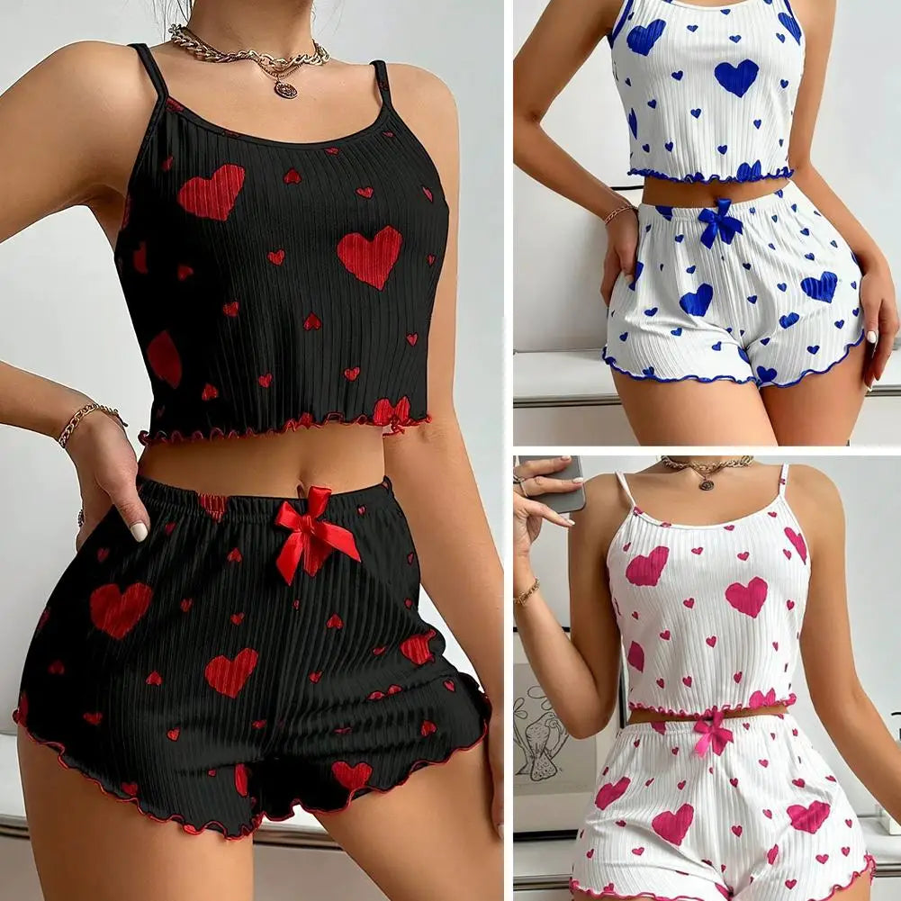 NEW Girl'S Spaghetti Strap Camisoles+Shorts Homewear Print Underwear Pijama Sexy Lingerie Camisoles Tanks Nighty Women Sleepwear